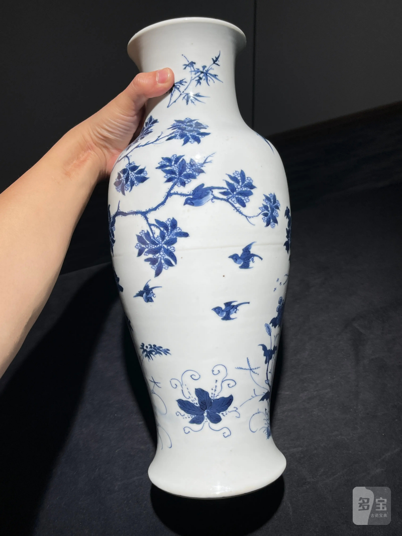 清康熙 青花花鸟纹观音尊 - 图4